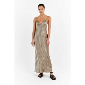 $215 DISSH Lou Swirl Gold Print Satin Maxi Dress - US 12